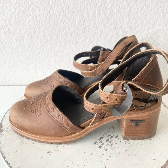 Lane Boots Womens Western Heels 7.5 Brown Casual Sandals Cowgirl Leather Buckle - Picture 4 of 9